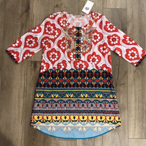 NWT! - SOFT SURROUNDINGS Hand Beaded Pocketed Tunic Dress - Picture 7 of 15